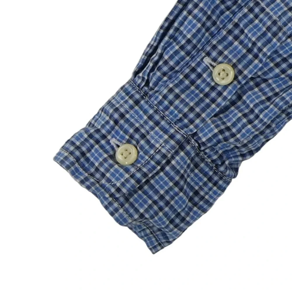 Ralph Lauren Button Down Shirt Boy's Size 3/3T Blue Check Plaid 100% Cotton Pony